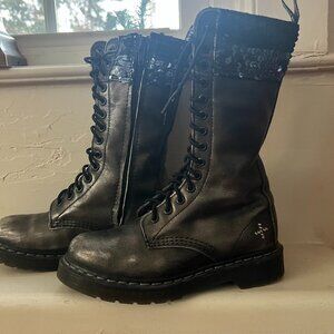 Rare Dr. Martens 14-Eye Boots – Black & Silver Sequin Detail